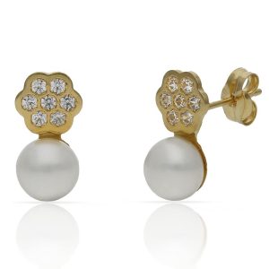 Pendientes oro 18kl perlas + ciconitas
