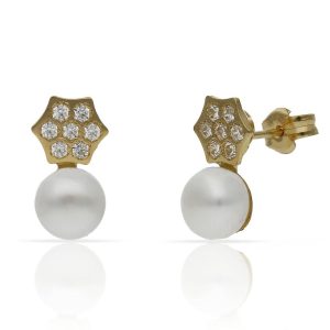 Pendientes oro 18kl perlas + ciconitas