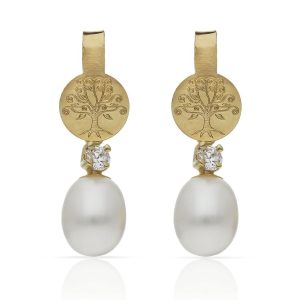 Pendientes oro 18kl arbol de la vida + perlas