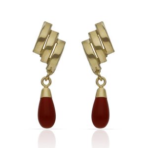 Pendientes oro 18kl coral sintetico