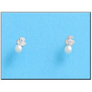 Pendientes oro blanco 18kl trebol perla