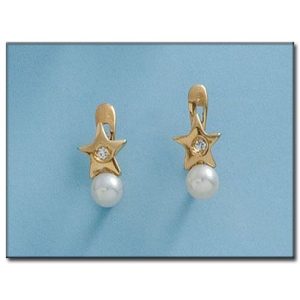 Pendientes oro 18kl estrellas perlas