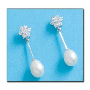 Pendientes oro blanco 18kl roseta + perlas