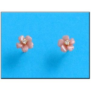 Pendientes oro 18kl flor ceramica rosa