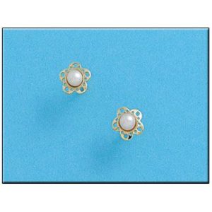 Pendientes oro 18kl flor perlas