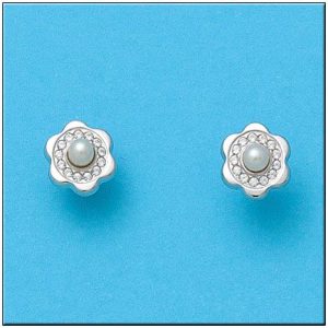 Pendientes oro blanco 18kl flor