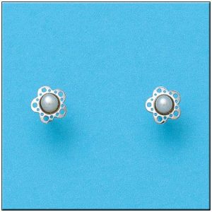 Pendientes oro blanco 18kl flor perlas