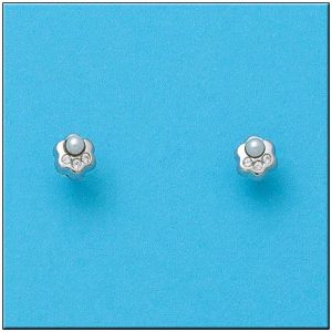 Pendientes oro blanco 18kl flor