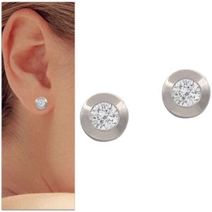 Pendientes oro blanco 18kl chaton – 9mm