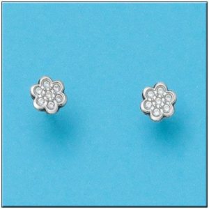 Pendientes oro blanco 18kl flor