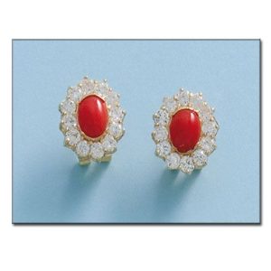 Pendientes oro 18kl coral sintetico