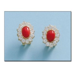 Pendientes oro 18kl coral sintetico