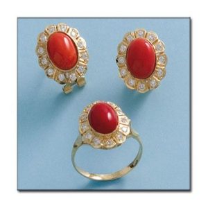 Pendientes oro 18kl coral sintetico