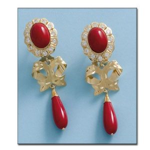 Pendientes oro 18kl coral sintetico