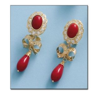 Pendientes oro 18kl coral sintetico