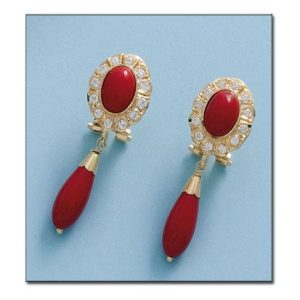 Pendientes oro 18kl coral sintetico