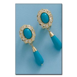Pendientes oro 18kl turquesa sintetica