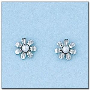 Pendientes oro blanco 18kl flor
