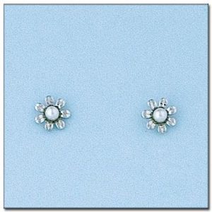 Pendientes oro blanco 18kl flor