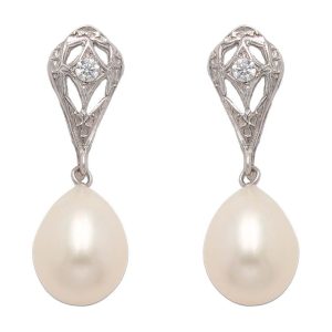 Pendientes oro blanco 18kl p. cultivadas