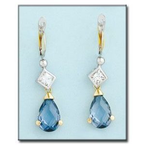 Pendientes oro 18kl bicolor  agua marina