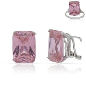 Pendientes oro blanco 18kl piedras rosa