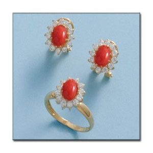 Pendientes oro 18kl coral sintetico