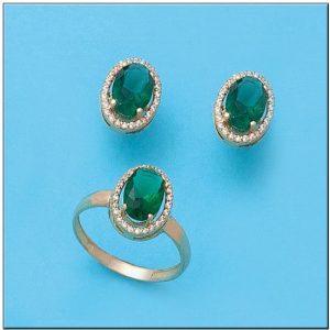 Pendientes oro 18kl piedra verde + circonitas
