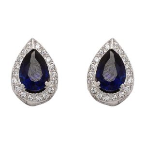 Pendientes oro blanco 18kl crisopal azul