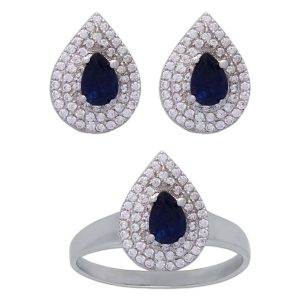 Pendientes oro blanco 18kl crisopal azul