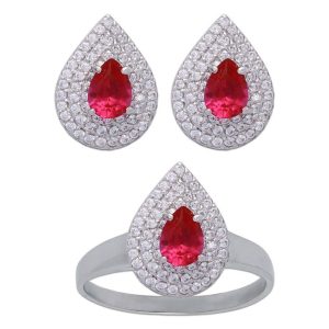 Pendientes oro blanco 18kl crisopal rojo