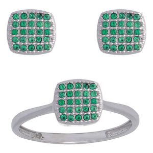 Pendientes oro blanco 18kl color verde
