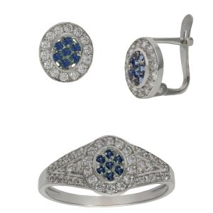 Pendientes oro blanco 18kl crisopal azul