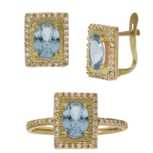 Pendientes oro 18kl circonitas azul