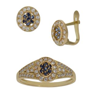 Pendientes oro 18kl circonitas azul