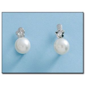 Pendientes oro blanco 18kl flor perlas