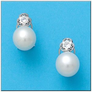 Pendientes oro blanco 18kl flor perlas