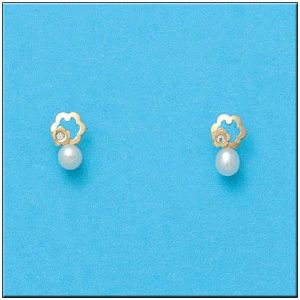 Pendientes oro 18kl flor + perlas