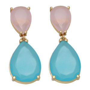 Pendientes oro 18kl rosa palo – celeste