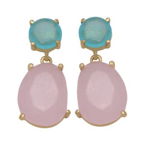 Pendientes oro 18kl rosa palo – celeste