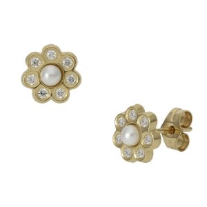 Pendientes oro 18kl circonitas perlas – 7mm