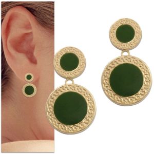 Pendientes oro 18kl esmalte verde – 14mm