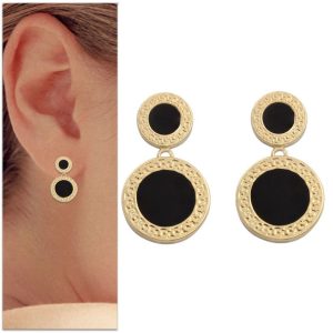 Pendientes oro 18kl esmalte negro – 12mm