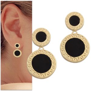 Pendientes oro 18kl esmalte negro – 14mm