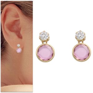 Pendientes oro 18kl piedra rosa
