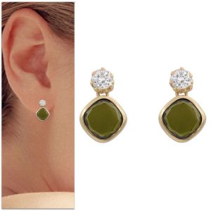 Pendientes oro 18kl piedra verde oliva