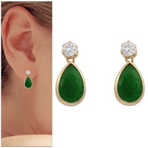 Pendientes oro 18kl lagrima piedra verde