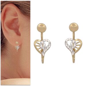 Pendientes oro 18kl bicolor corazones