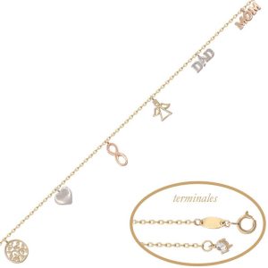 Pulsera oro 18kl tricolor abalorios