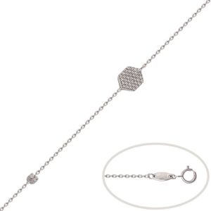Pulsera oro blanco 18kl hexagono circonitas